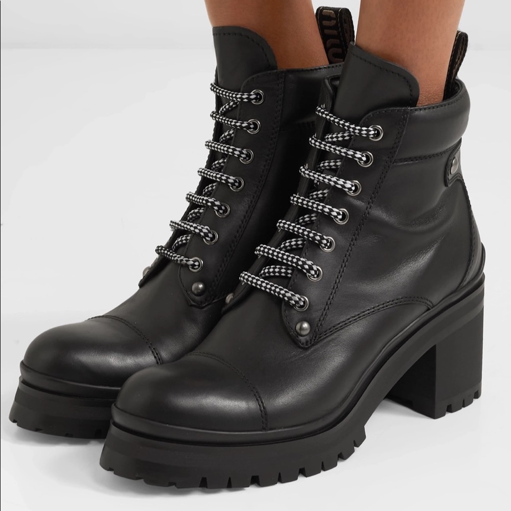 Miu Miu Leather Combat Lug and Platform Boots Size 38.5 - Picture 5 of 5